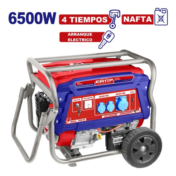 Generador A Nafta 6.5 Kw Arranque Electrico Y Manual Emtop - Imagen 2