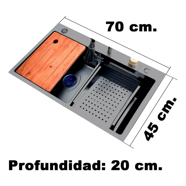 Pileta De Cocina Bacha De Acero Inoxidable Negro Completa - Imagen 6