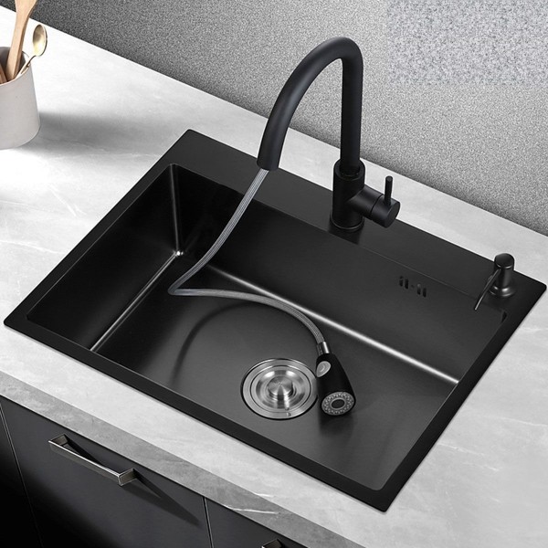 Pileta Simple Cuadrada Cocina Negra Grafito Acero Inox - Imagen 8