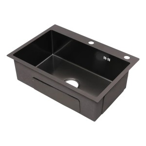 Pileta Simple Cuadrada Cocina Negra Grafito Acero Inox
