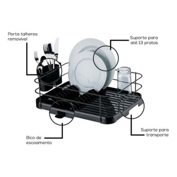 Escurridor De Platos Negro Y Soporte Para Cubiertos Negro - Imagen 5