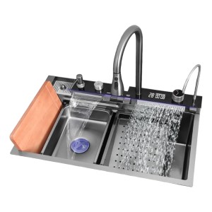 Pileta Bacha Cocina Negro Acero Inox Digital Con Accesorios