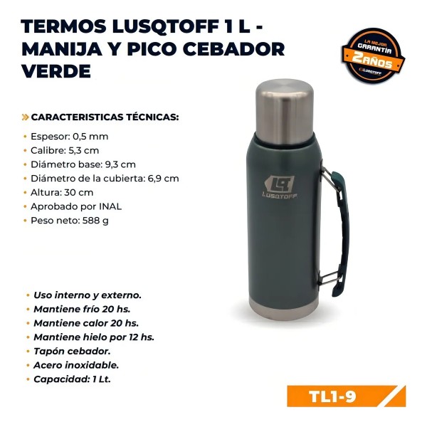 Termo Matero Acero Inox Lusqtoff Tl1-9b Tapón Cebador Blanco - Imagen 5