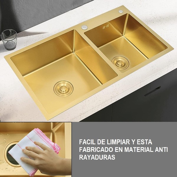 Pileta Y Media Cocina Inox. 304 Dorada C/griferia Digital - Imagen 4