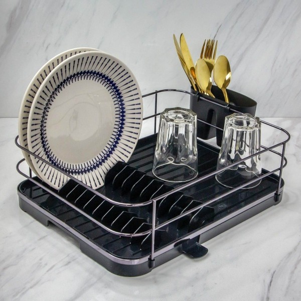 Escurridor De Platos Negro Y Soporte Para Cubiertos Negro - Imagen 3