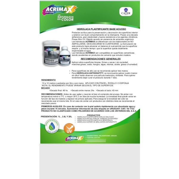Hidrolaca Acrimax Plastificante Multiusos Acrilico 3.6 Lts - Imagen 3