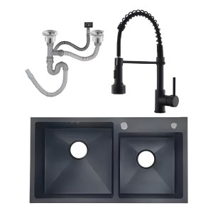 Pileta Doble Cuadrada Cocina Negra Grafito Acero C/mon.chef
