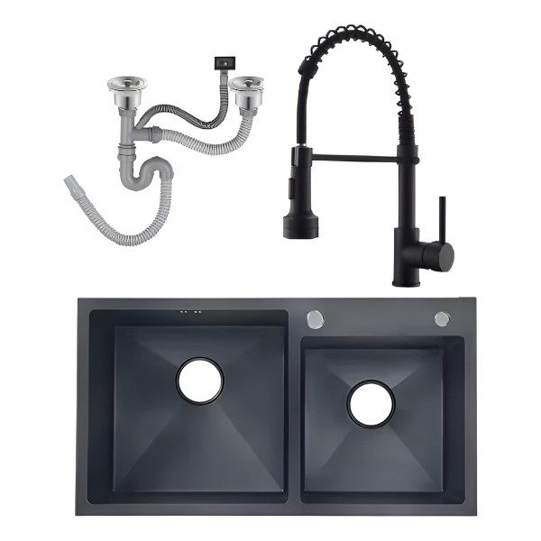 Pileta Doble Cuadrada Cocina Negra Grafito Acero C/mon.chef