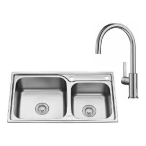 Pileta Cocina Sobreponer C/monocomando Inox, Válvula Y Sifón