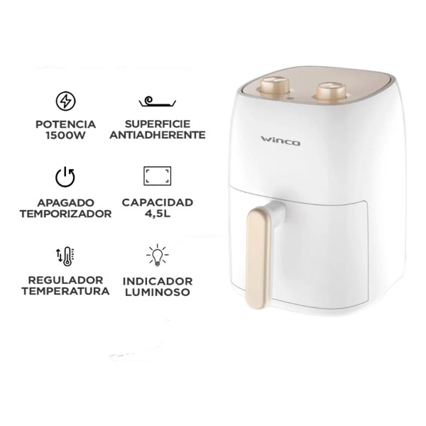 Freidora Sin Aceite Winco W131 4,5l Con Temporizador 1500w - Imagen 4