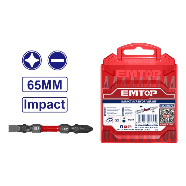 Set Puntas Impacto X10 Piezas Destornillador Emtop - Imagen 2