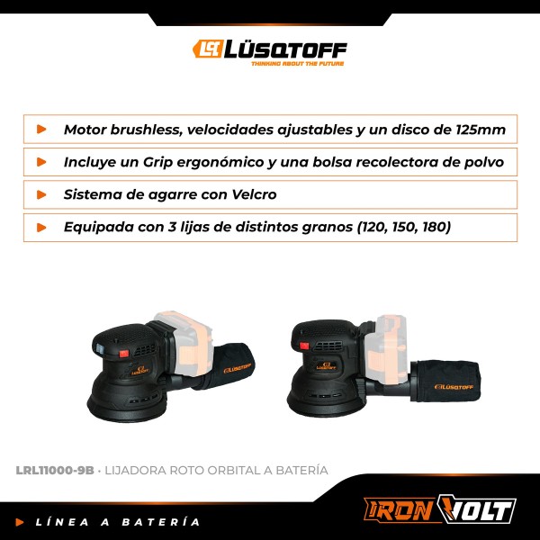Lijadora Roto Orbital Inalambrica Lusqtoff Black Series Frec - Imagen 6