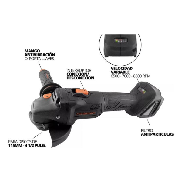 Amoladora Angular Inalambrica Lusqtoff Black Series 2 Bat - Imagen 2