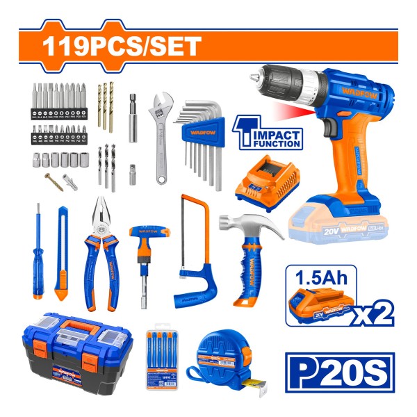 Set Wadfow 119 Pcs Taladro + Valija Wdbt1b119 - Imagen 2