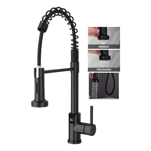 Monocomando Chef Negro Mate Digital Extensible Acero Inox304 - Imagen 3