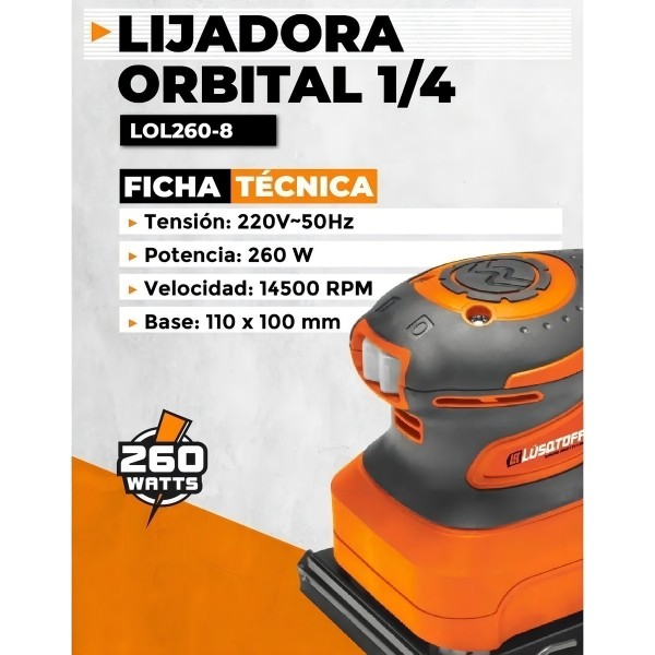 Lijadora Profesional Orbital Lüsqtoff Lol260-8 Naranja 50hz - Imagen 2
