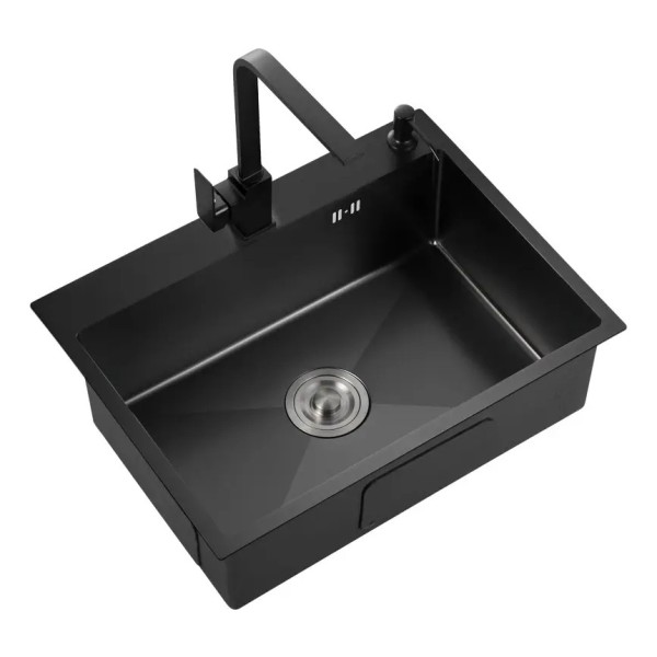 Pileta Simple Cuadrada Cocina Negra Grafito Acero Inox - Imagen 6