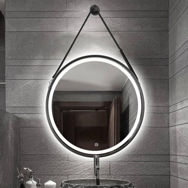 Espejo 80cm Diametro Con Luz Led Marco Negro - Imagen 2