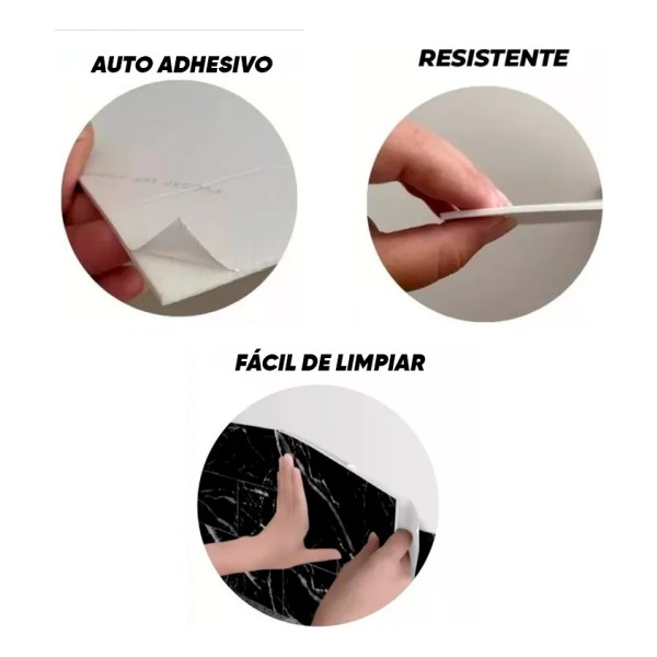 Placa Autoadhesiva X10 Pared Imitación Mármol Negro 60x60 - Imagen 3