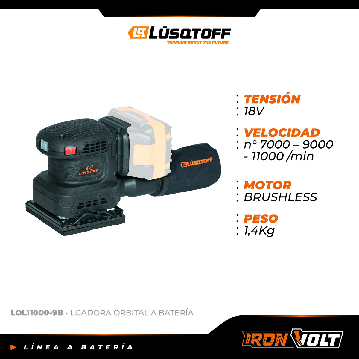 Lijadora Orbital 1/4 Inalambrica Lusqtoff Black Series Frecu - Imagen 2