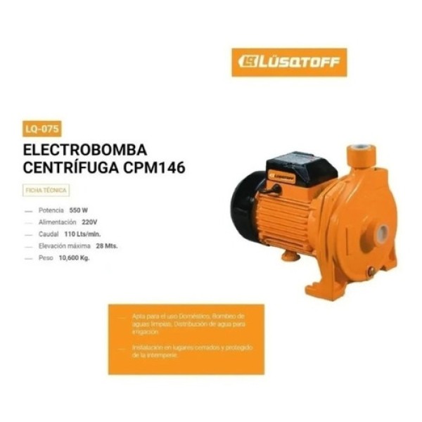 Bomba De Agua Centrífuga 3/4hp Electrobomba Lusqtoff - Imagen 6
