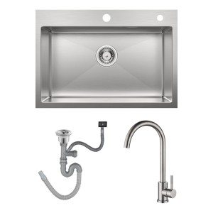 Pileta Simple Acero Inox. 304 Cocina Satinada C/monocomando