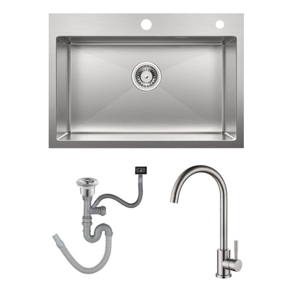 Pileta Simple Acero Inox. 304 Cocina Satinada C/monocomando