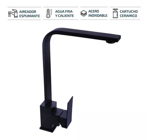 Grifería Monocomando Cocina Negro Mate Mesada 5 Años Gtia - Imagen 3