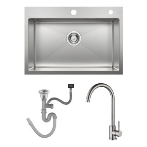 Pileta Simple Acero Inox. 304 Cocina Satinada C/monocomando