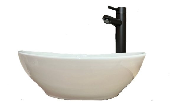 Bacha Apoyo Loza Oval Blanca + Monocomando Negro + Tip Top - Imagen 2