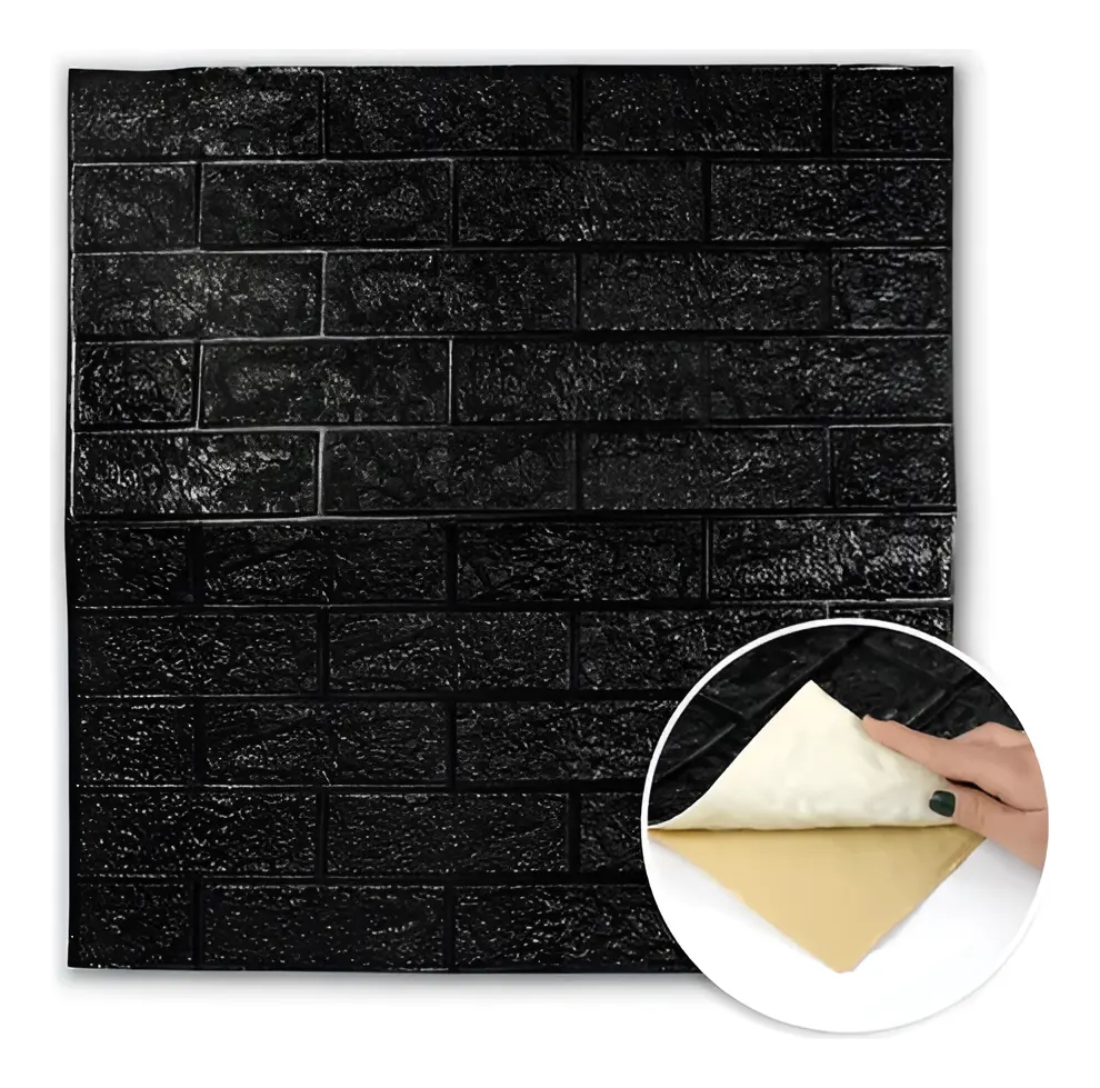 Placa Autoadhesiva X10 Pared Ladrillo Negra 70x77 - Imagen 2