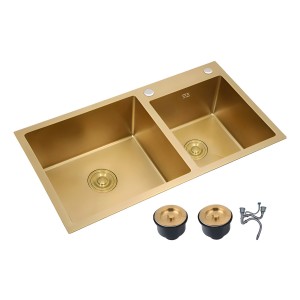 Pileta Y Media Cuadrada De Cocina Dorada Acero Inox. 304