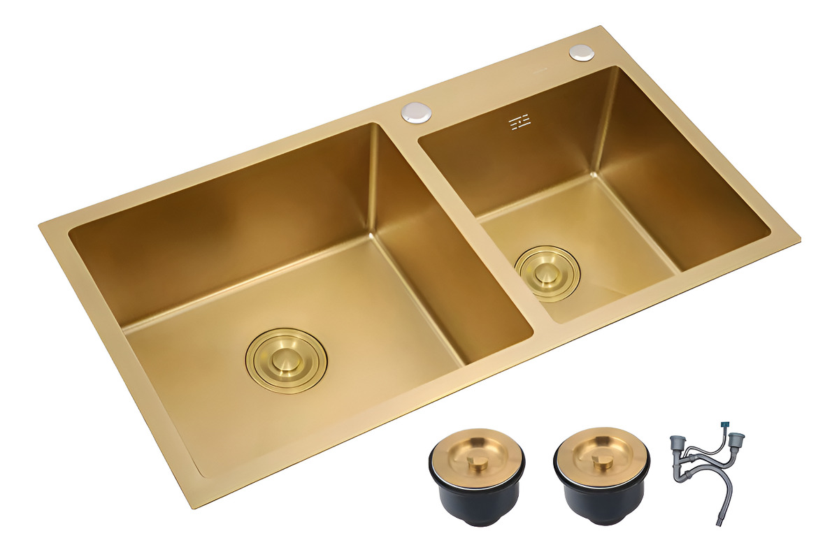 Pileta Y Media Cuadrada De Cocina Dorada Acero Inox. 304