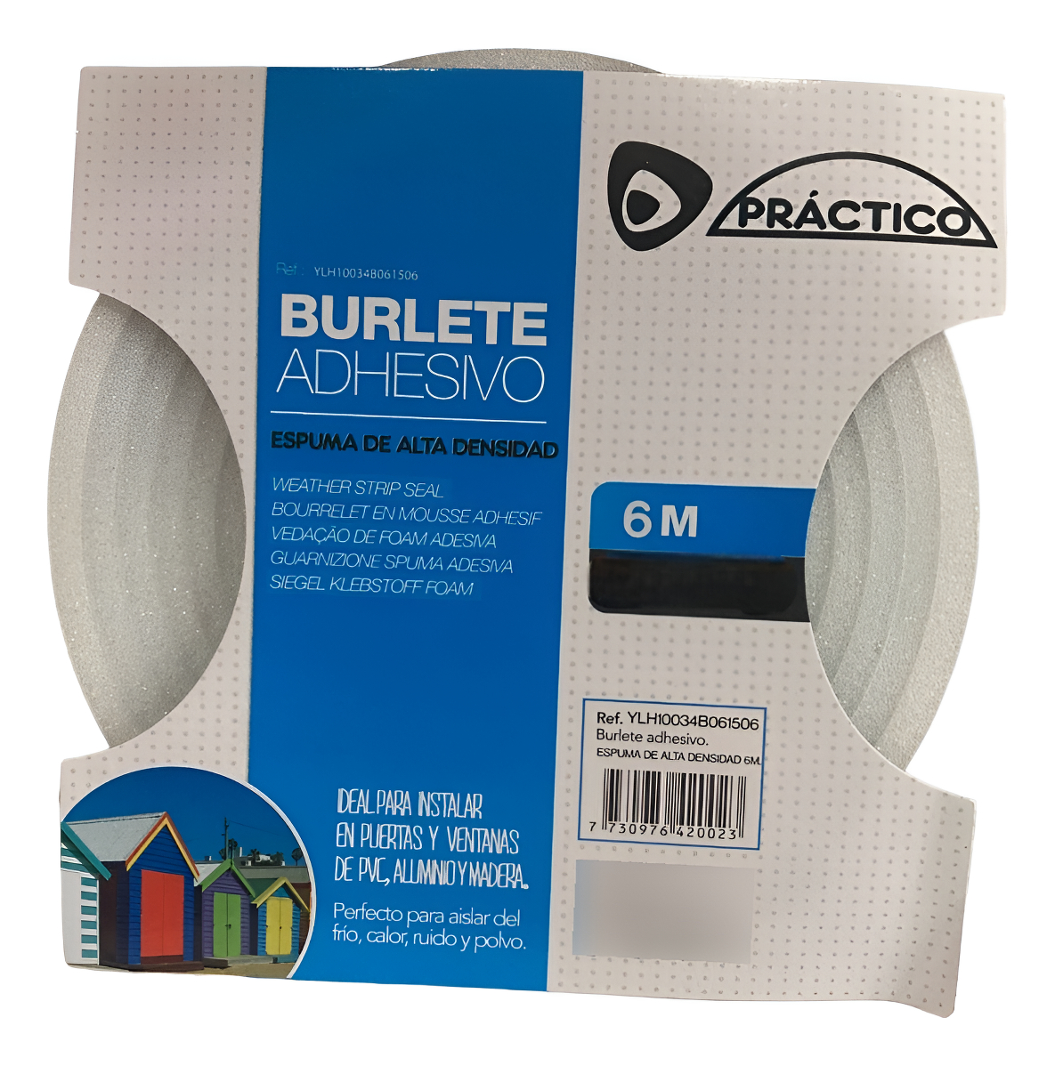 Burlete Práctico Adhesivo Símil Goma 10x6mm Blanco 6 Metros