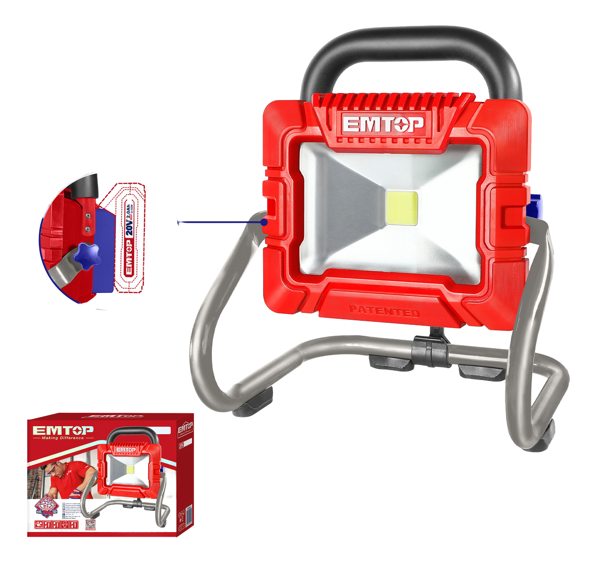 Lampara Trabajo Foco Led Bateria 20v 20w S/bat Emtop