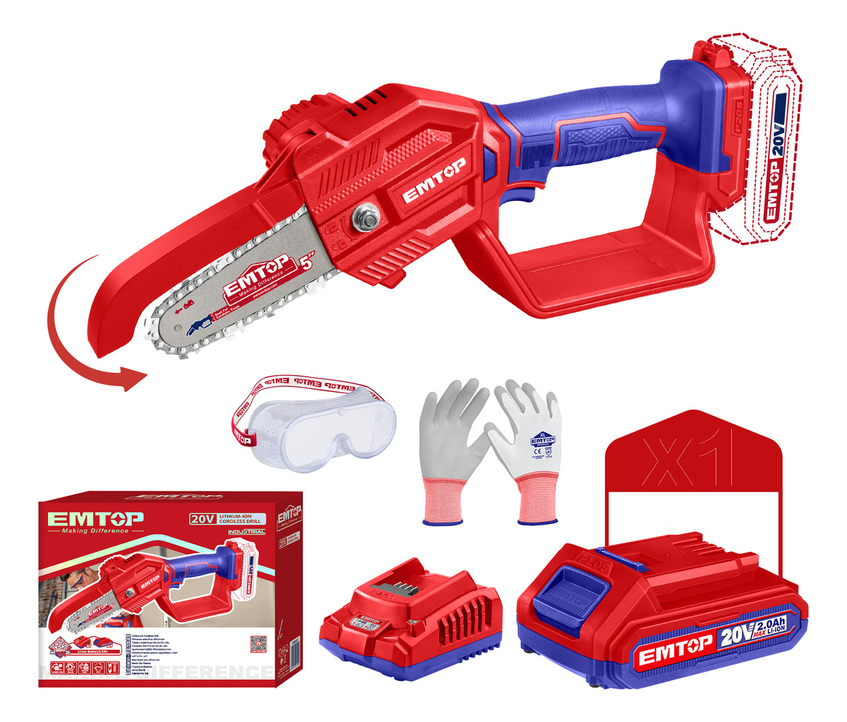 Mini Motosierra A Bateria 5 20 V Emtop Elga20581 - Imagen 2