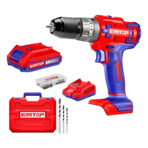 Taladro Atornillador 20v 45nm C/percutor 2 Bat Emtop Color R