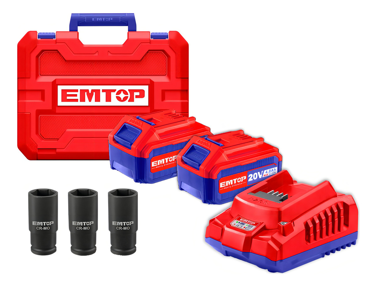 Llave De Impacto 850nm + 2 Baterias 4ah Y Cargador Emtop - Imagen 2