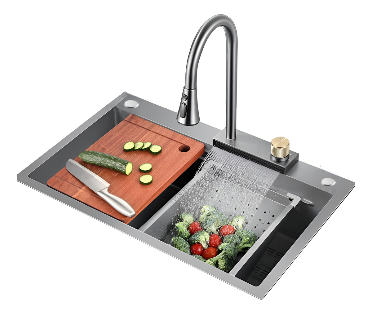 Pileta De Cocina Bacha De Acero Inoxidable Negro Completa