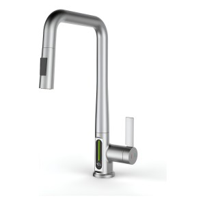 Monocomando Cuadrado Mesada Digital Satinado Acero Inox. 304