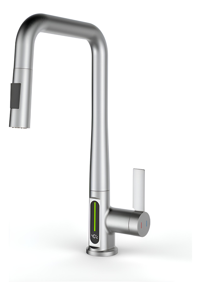 Monocomando Cuadrado Mesada Digital Satinado Acero Inox. 304