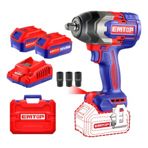 Llave De Impacto 850nm + 2 Baterias 4ah Y Cargador Emtop