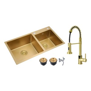 Pileta Y Media Cocina Inox. 304 Dorada C/griferia Digital