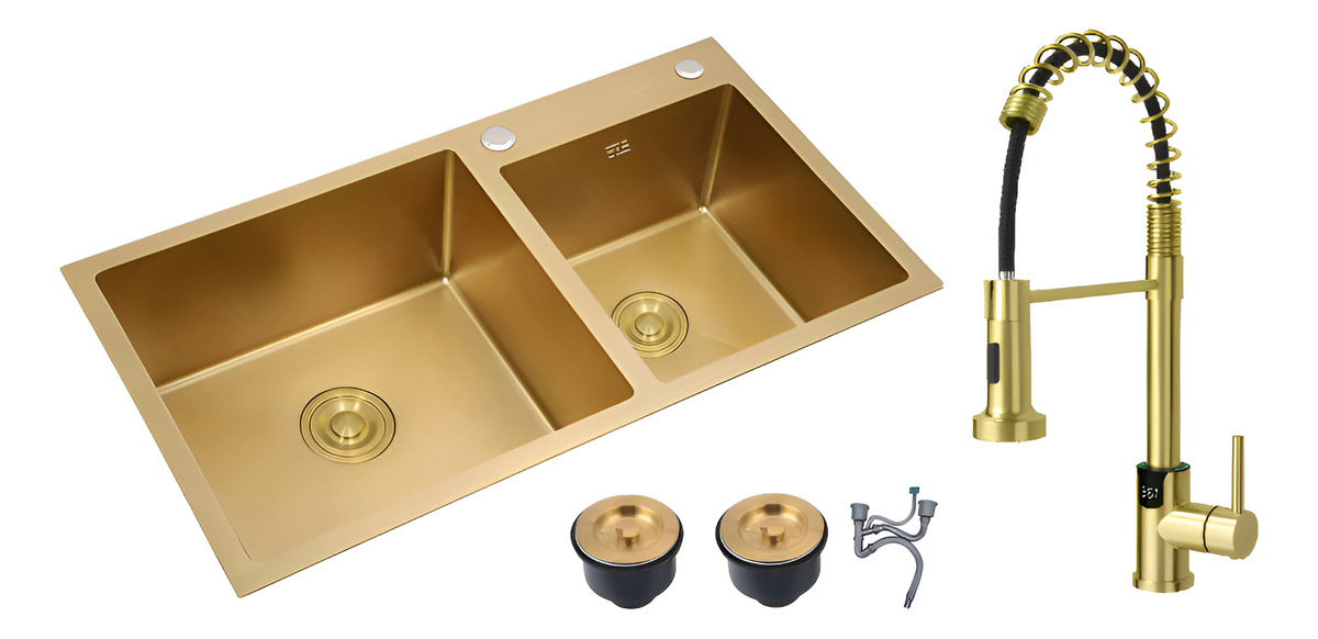 Pileta Y Media Cocina Inox. 304 Dorada C/griferia Digital