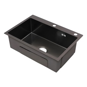 Pileta Simple Cuadrada Cocina Negra Grafito Acero Inox