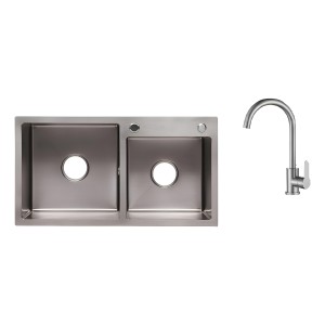 Pileta Doble Cuadrada Inox. 304 Cocina Satin C/monocomando