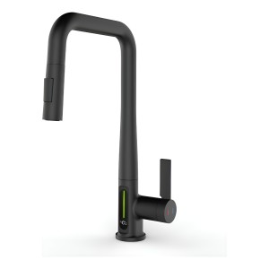 Monocomando Negro Cuadrado Mesada Panel Digital Acero 304