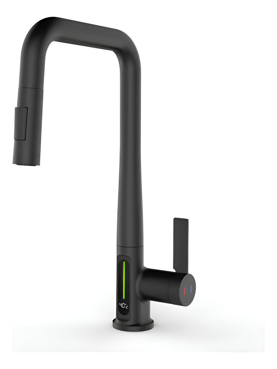 Monocomando Negro Cuadrado Mesada Panel Digital Acero 304