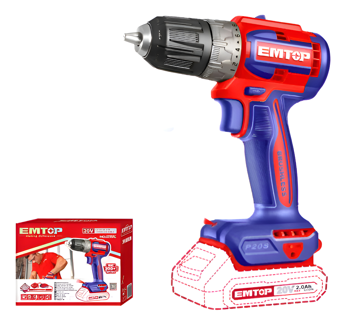 Atornillador 20v P20s 52nm Sin Carbones Emtop Ecdl204531