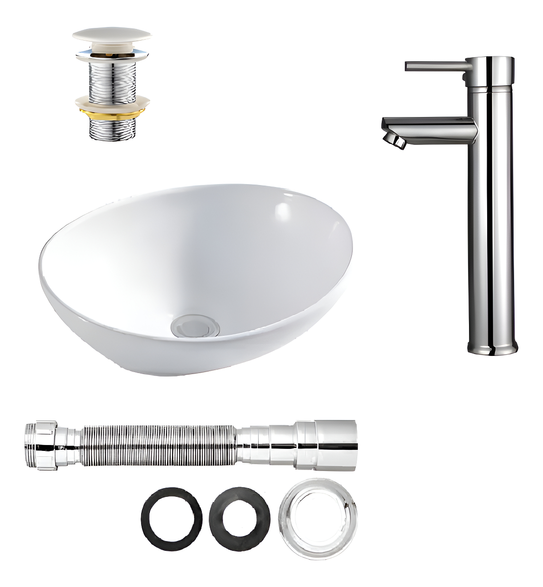 Bacha De Loza De Apoyo + Monocomando Palito + Tiptop +sifónc